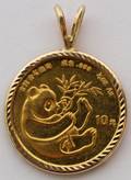 CHINESE GOLD PANDA COIN PENDANT 1984