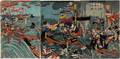 JAPANESE UKIYOE WOODBLOCK TRIPTYCH BATTLE SCENE