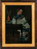 CHINESE REVERSE PAINTING ON GLASS A SEATED WOMAN