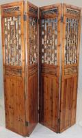 ANTIQUE CHINESE PINE FOURPANEL SCREEN