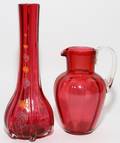 VICTORIAN CRANBERRY GLASS VASE AND PITCHER 2 PCS