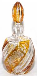 BOHEMIAN ETCHED GLASS DECANTER W AMBER OVERLAY