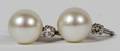 14 KT GOLD PEARL STUD DIAMOND EARRINGS