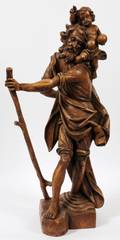 CARVED WOOD SCULPTURE ST CHRISTOPHER