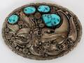 J DELGARITO STERLING AND TURQUOISE BELT BUCKLE