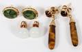 JADE  TIGEREYE GOLD EARRINGS 14 KT 3 PAIRS