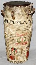 AFRICAN CARVED POLYCHROME TRIBAL DRUM