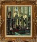 C MORTAG OIL ON CANVAS INTERIOR CATHEDRAL