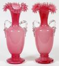 VICTORIAN HANDBLOWN GLASS MANTEL URNS C 1880