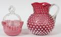 VICTORIAN CRANBERRY OPALESCENT HOBNAIL PITCHER