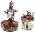POLISH MINIATURE SILVER  AMBER COFFEE URN TABLE