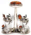 POLISH SILVER  BALTIC AMBER CONDIMENT STAND