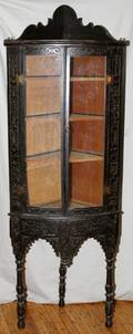 CHINESE CARVED HARDWOOD TWOPART CORNER CABINET
