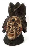 AFRICAN CARVED WOOD AND POLYCHROME HEADDRESS
