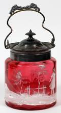 MARY GREGORY CRANBERRY GLASS BISCUIT JAR C 1870