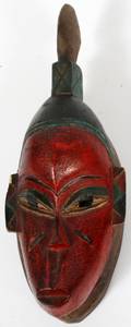 AFRICAN CARVED POLYCHROME TRIBAL MASK C 1950