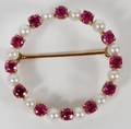PINK SAPPHIRE AND PEARL CIRCULAR PIN