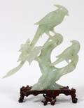 CHINESE CARVED GREEN HARD STONE BIRDS