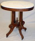 VICTORIAN WALNUT PARLOR TABLE MARBLE TOP