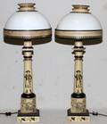 COLONIAL STYLE TABLE LAMPS W MILK GLASS SHADES