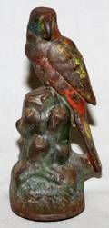 ANTIQUE PARROT FORM DOOR STOP PATINATED IRON