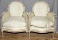 LOUIS XVI STYLE DECORATED WOOD BERGERES PAIR