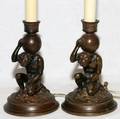 BRONZED FIGURAL CANDLESTICK STYLE TABLE LAMPS