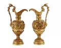 Pair of Large Gilt Bronze Ewers After Clodion