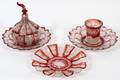 BOHEMIAN CRANBERRY ETCHED GLASS SERVING DISHES