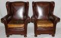 PAIR LEATHER WING BACK CHAIRS H 38 W 34