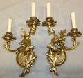 SWEDISH TWO LIGHT WALL SCONCES GILT BRASS PAIR