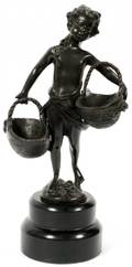 BRONZE STATUE GIRL WITH BASKETS