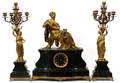 FRENCH GILT BRONZE  MARBLE CLOCK GARNITURE SET