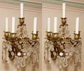 GILT METAL  CRYSTAL FIVELIGHT SCONCES PAIR