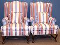 QUEEN ANNE STYLE WINGBACK CHAIRS PAIR