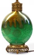 STEUBEN POMONA GREEN GOLD AURENE GLASS LAMP BASE