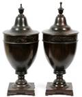 MAHOGANY KNIFE URNS PAIR