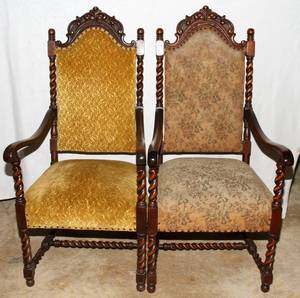 041103 JACOBEAN STYLE WALNUT ARMCHAIRS C 1910