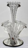031155 ETCHED GLASS EPERGNE ON MIRRORED BASE