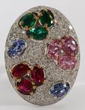576CT RUBY EMERALD SAPPHIRE DIAMOND COCKTAIL RING