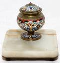 FRENCH CHAMPLEV  ONYX INKWELL C 1900 SQUARE