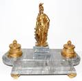 061114 FRENCH GILT BRONZE  MARBLE DESK SET 19TH C