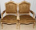 022158 PAINTED WOOD  UPHOLSTERED OPEN ARMCHAIRS PAIR