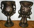 052118 PAIR OF BRONZE STAG DESIGN URNS H 47 DIA 26
