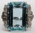 042097 1290 CTEMERALD CUT AQUAMARINE PLATINUM RING