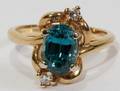 031237 14KT YELLOW GOLD BLUE ZIRCON  DIAMOND RING