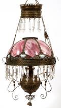 VICTORIAN SLAG GLASS HANGING OIL LAMP 19TH C
