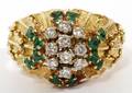 18KT YELLOW GOLD EMERALD  DIAMOND RING