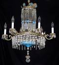 052171 ART GLASS BLUE OPALINE AND CRYSTAL CHANDELIER