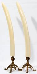 041254 IVORY TUSKS ON STANDS PAIR 18 12